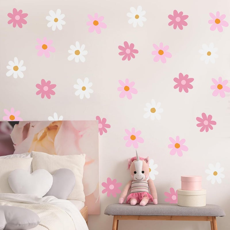 BBTO Daisy Wall Decal Flower Vinyl Wall Floral Decals Peel and Stick Daisy Stickers for Kids Nursery Art Bedroom Living Room(Pink, White) - Image 5